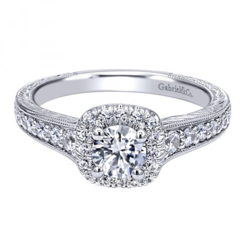 14k White Gold Diamond Halo Engagement Ring