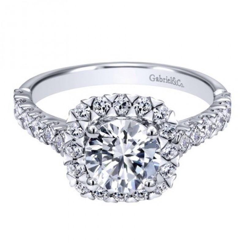 14k White Gold Diamond Halo Engagement Ring