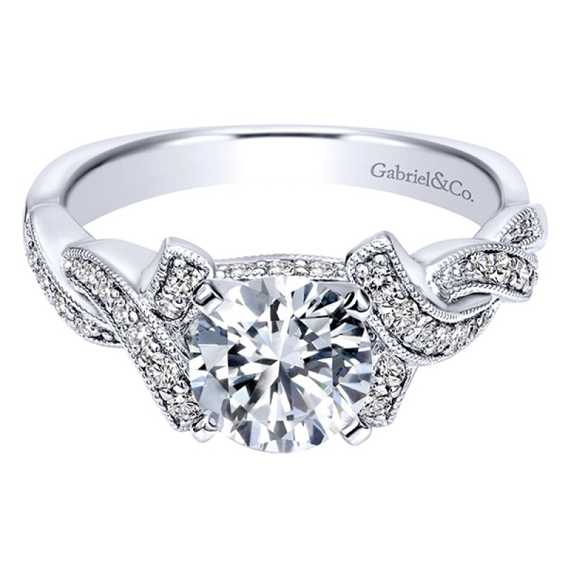 14k White Gold Diamond Criss Cross Engagement Ring