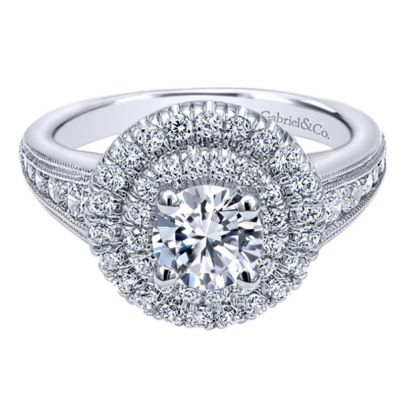 14k White Gold Diamond Double Halo Engagement Ring