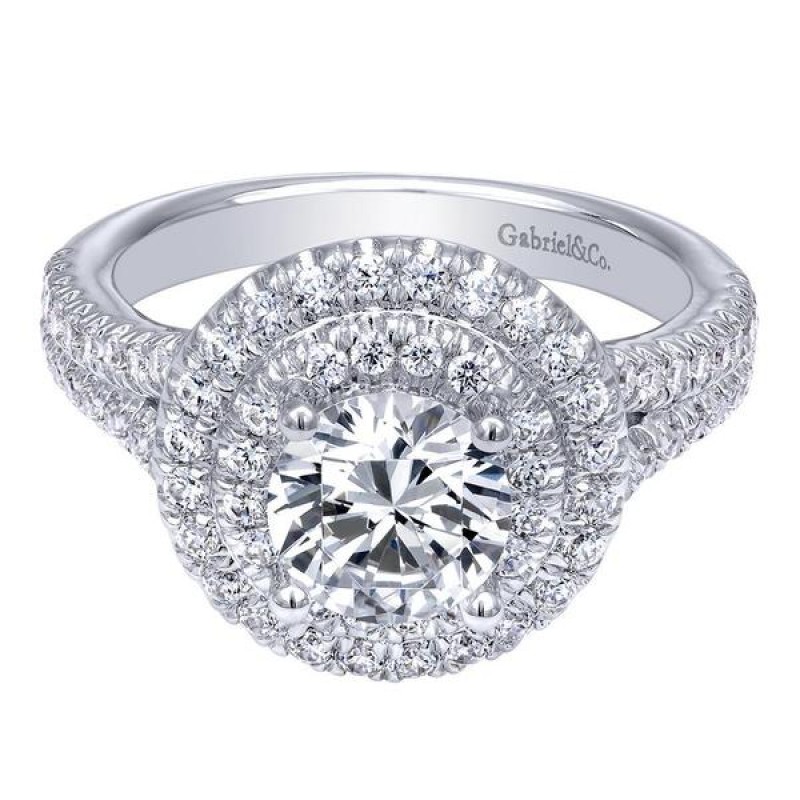 14k White Gold Diamond Double Halo Engagement Ring