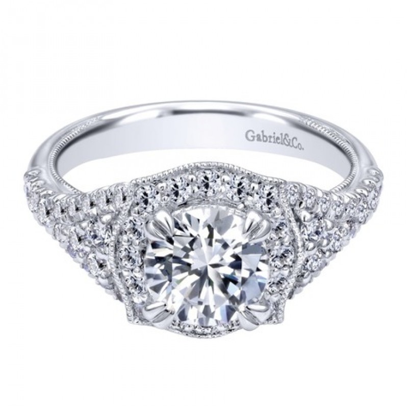 14k White Gold Diamond Halo Engagement Ring