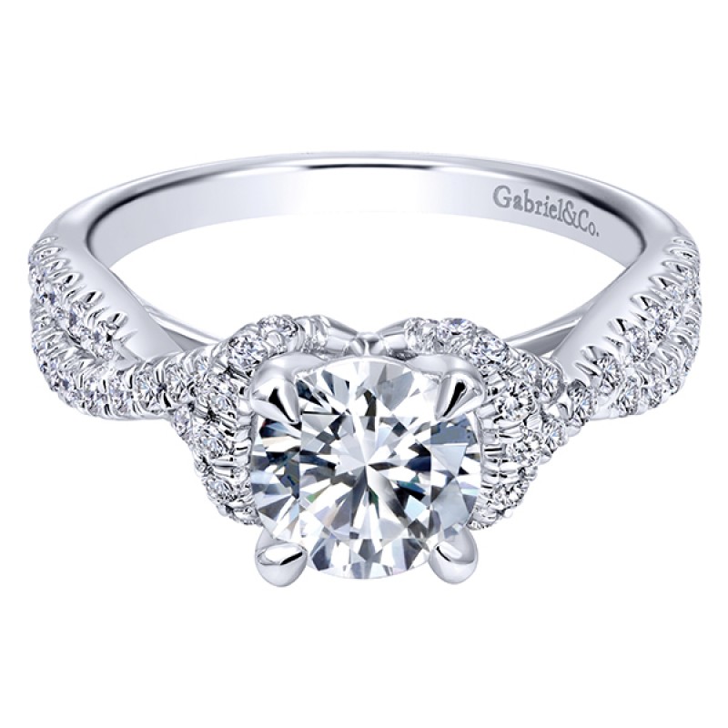 14k White Gold Diamond Criss Cross Engagement Ring