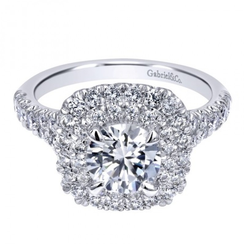 14k White Gold Diamond Double Halo Engagement Ring