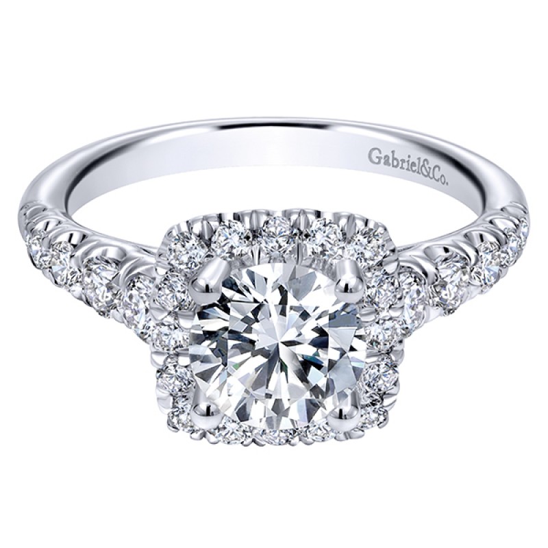 14k White Gold Diamond Halo Engagement Ring