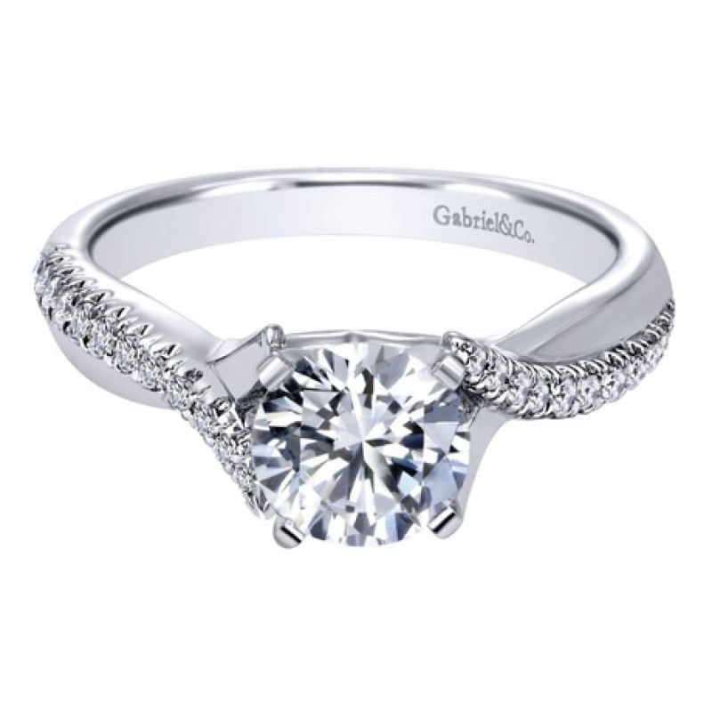 14k White Gold Diamond Criss Cross Engagement Ring