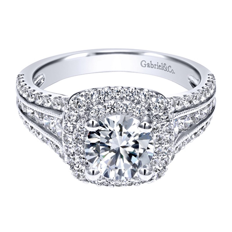 14k White Gold Diamond Double Halo Engagement Ring