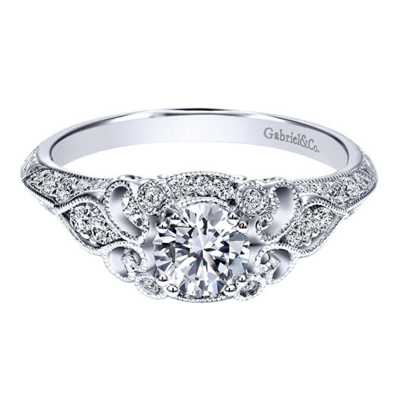 14k White Gold Diamond Halo Engagement Ring