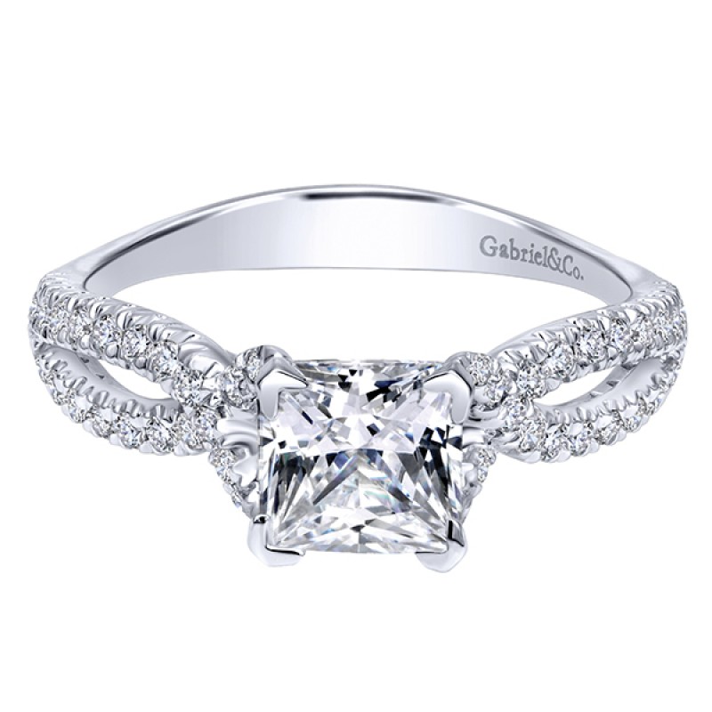14k White Gold Diamond Criss Cross Engagement Ring