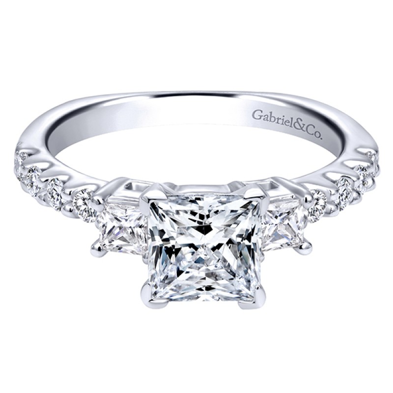 14k White Gold Diamond 3 Stones Engagement Ring