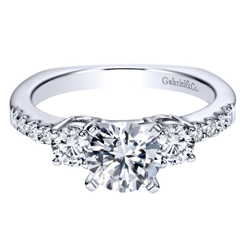 14k White Gold Diamond 3 Stones Engagement Ring
