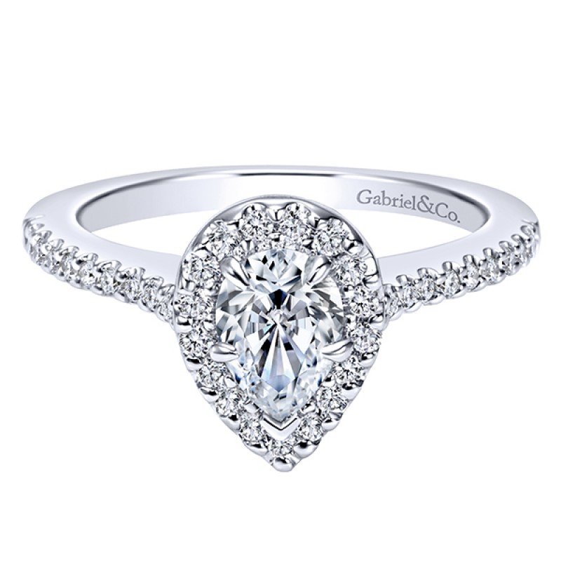 14k White Gold Diamond Halo Engagement Ring