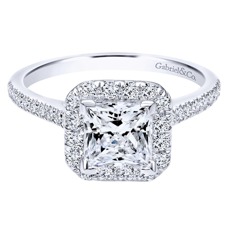 14k White Gold Diamond Halo Engagement Ring