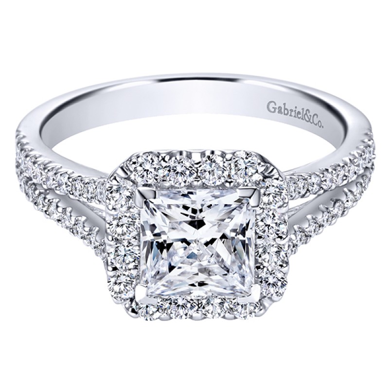 14k White Gold Diamond Halo Engagement Ring