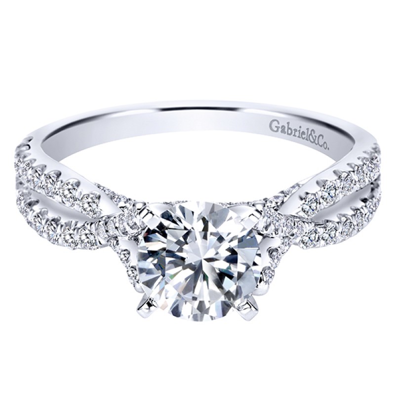 14k White Gold Diamond Criss Cross Engagement Ring
