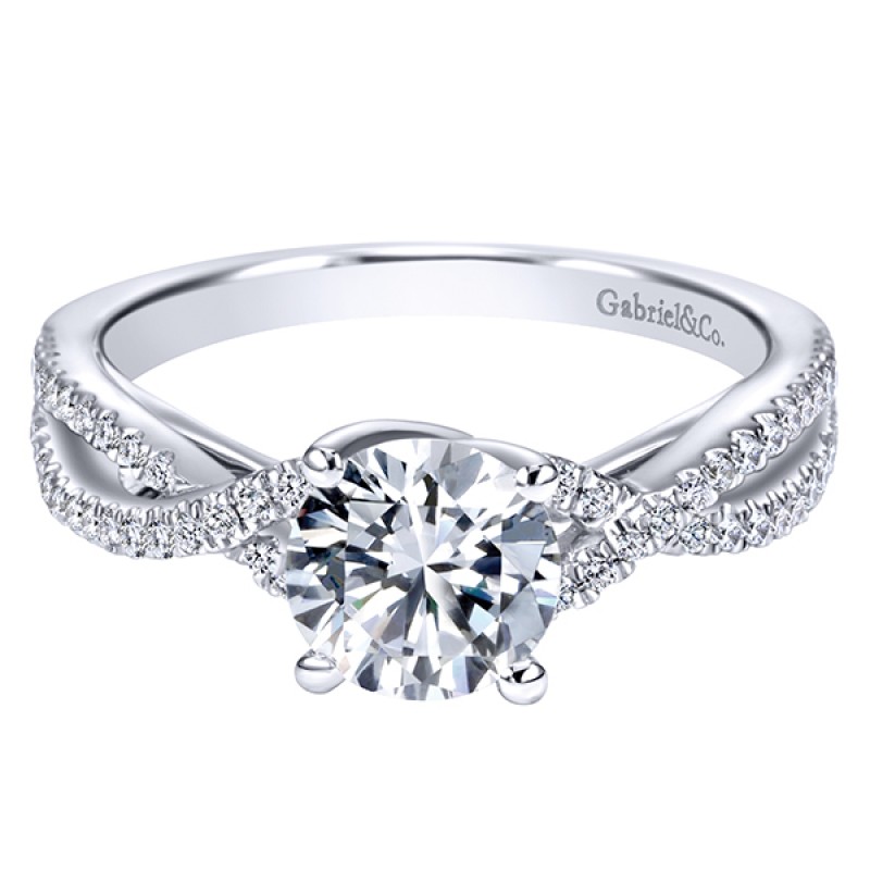 14k White Gold Diamond Criss Cross Engagement Ring