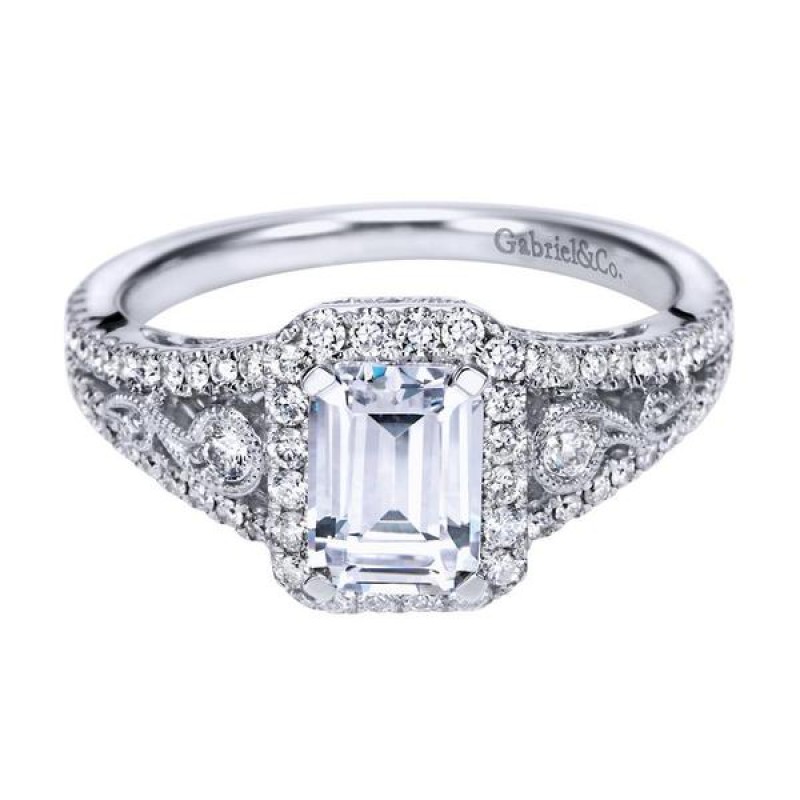 14k White Gold Diamond Halo Engagement Ring