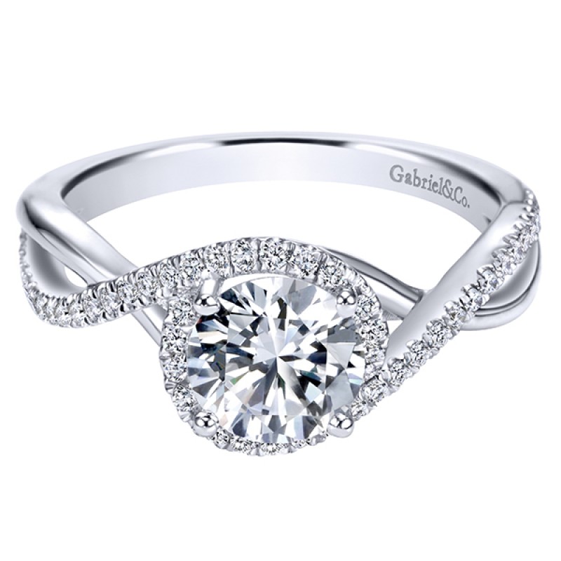 14k White Gold Diamond Criss Cross Engagement Ring