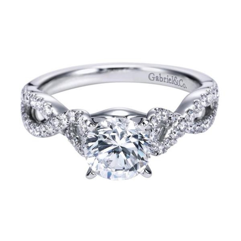 14k White Gold Diamond Criss Cross Engagement Ring