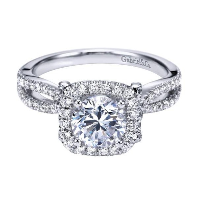 14k White Gold Diamond Halo Engagement Ring