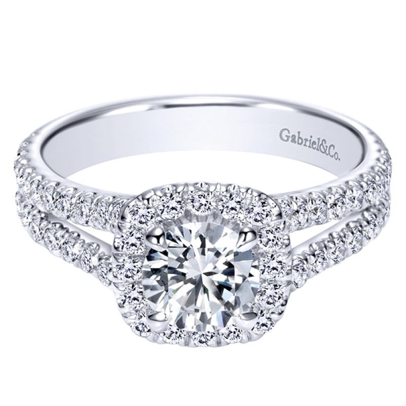 14k White Gold Diamond Halo Engagement Ring