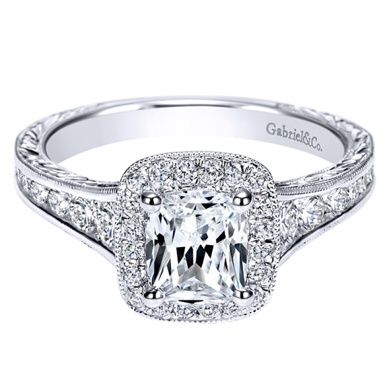 14k White Gold Diamond Halo Engagement Ring