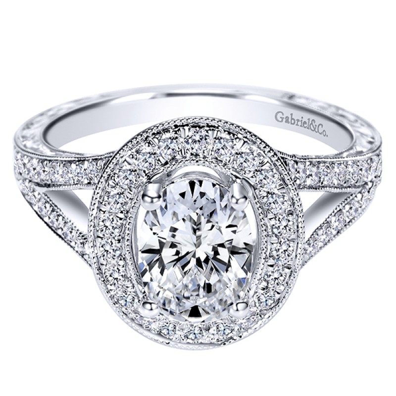 14k White Gold Diamond Halo Engagement Ring