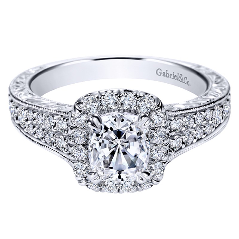14k White Gold Diamond Halo Engagement Ring