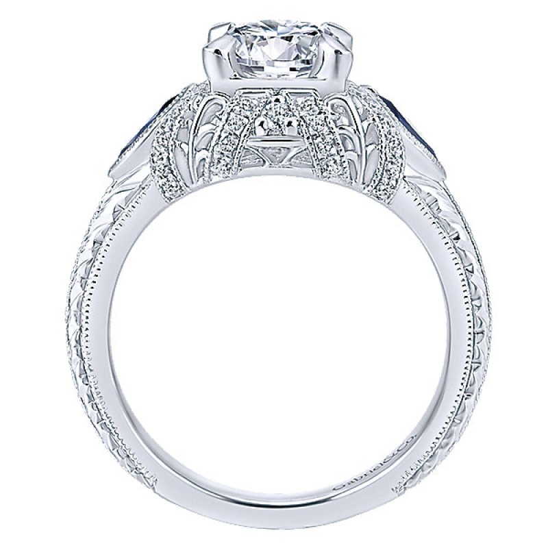 Gabriel & Co. 14k White Gold Diamond And Sapphire 3 Stones Halo Ring ER12583R4W44SA
