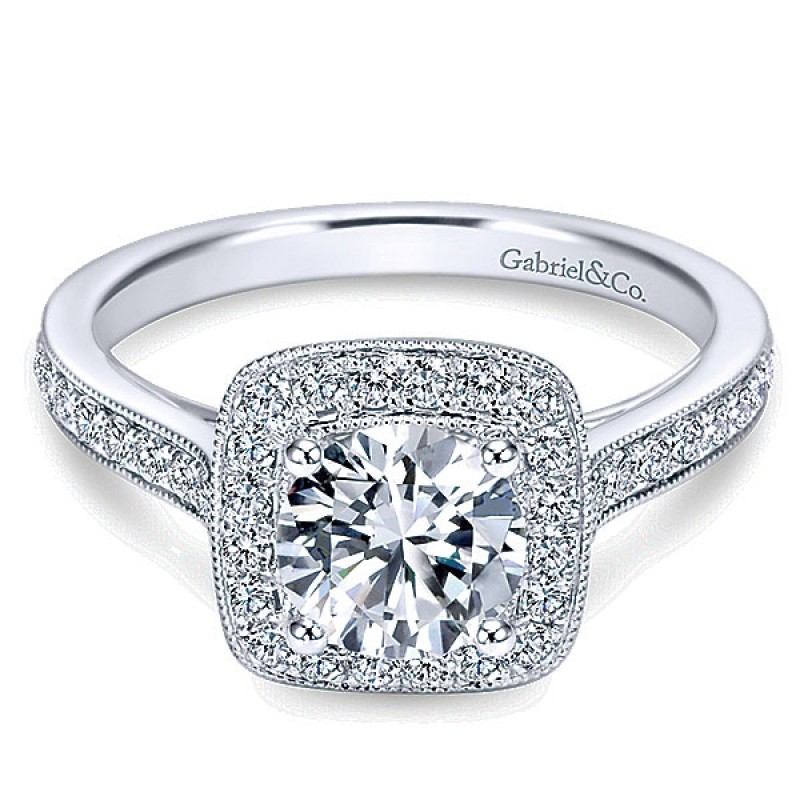 Gabriel & Co. 14k White Gold Diamond Halo Ring Channel ER7525W44JJ