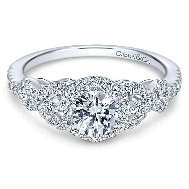 Gabriel & Co. 14k White Gold Diamond Halo Ring Slight Twisted Shank ER6951W44JJ