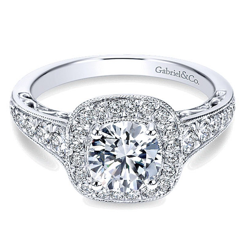 Gabriel & Co. 14k White Gold Diamond Halo Ring and Channel Milgrain ER7293W44JJ