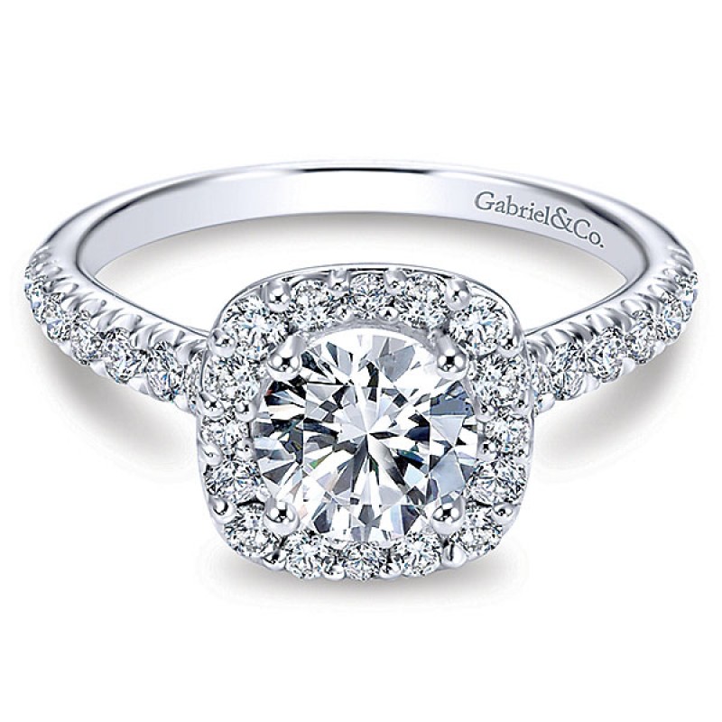 Gabriel & Co. 14k White Gold Diamond Round Halo Ring with Pave Shank ER6872W44JJ