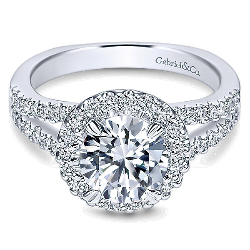 Gabriel & Co. 14k White Gold Pave Diamond Halo Ring with European Split Shank ER4112W44JJ