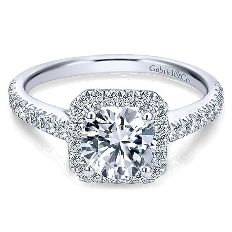 Gabriel & Co. 14k White Gold Petite Diamond Halo Ring and French Pave Shank ER7252W44JJ