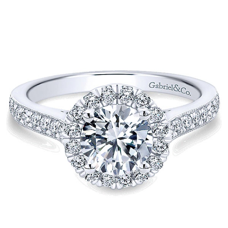 Gabriel & Co. 14k White Gold Round Diamond Halo Ring with Channel Setting ER7278W44JJ
