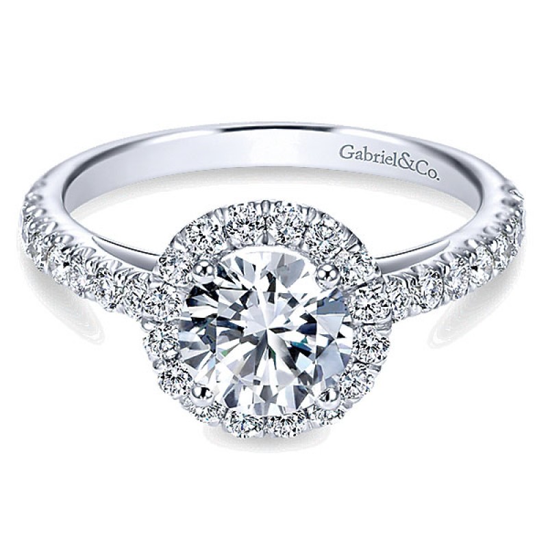 Gabriel & Co. 14k White Gold Round Diamond Halo Ring with Pave Shank ER7261W44JJ