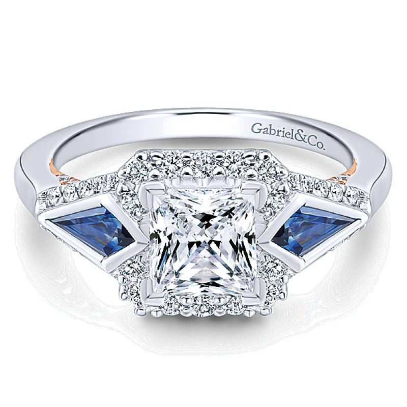 Gabriel & Co. 14k 14k Rose Gold; 14k White Gold Diamond And Sapphire 3 Stones Halo Ring ER12821S4T44