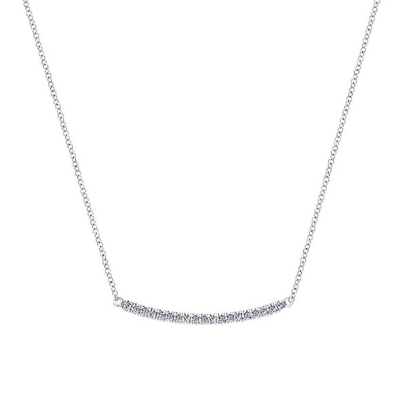 14k White Gold Diamond Bar Necklace
