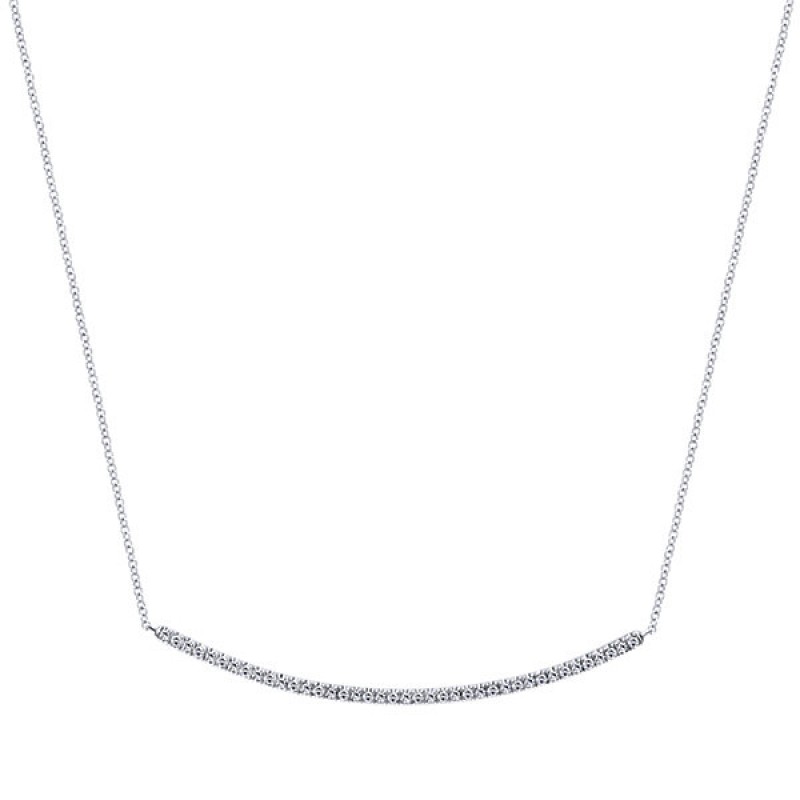 14k White Gold Diamond Bar Necklace