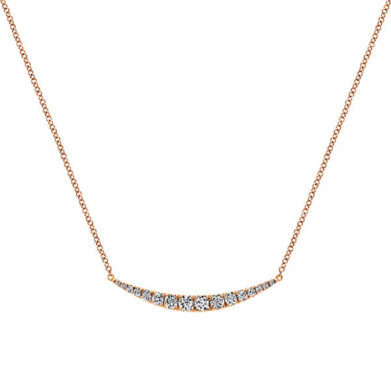 14k Pink Gold Diamond Bar Necklace