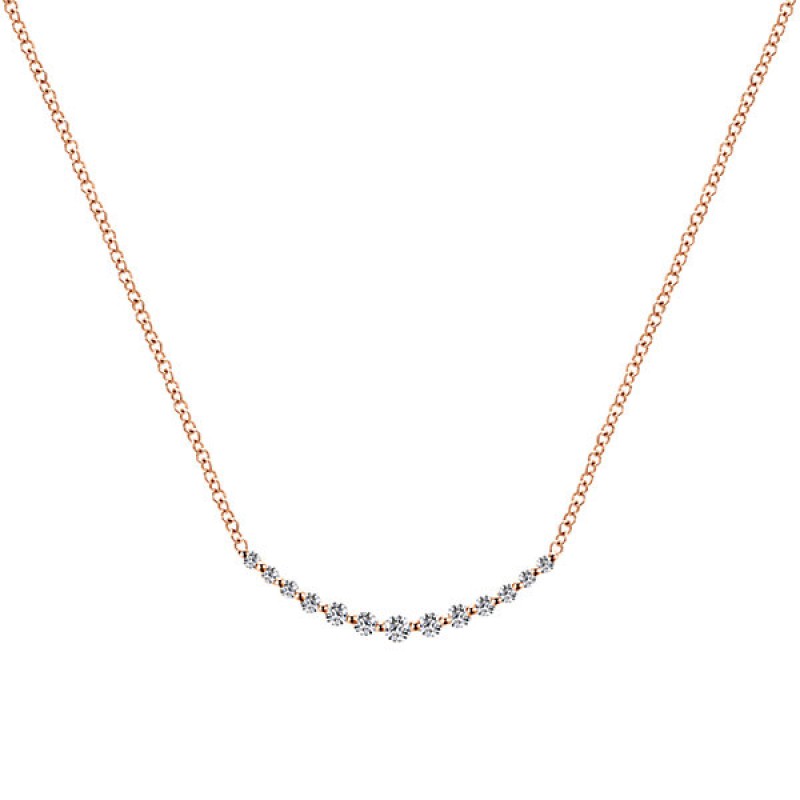 14k Pink Gold Diamond Bar Necklace