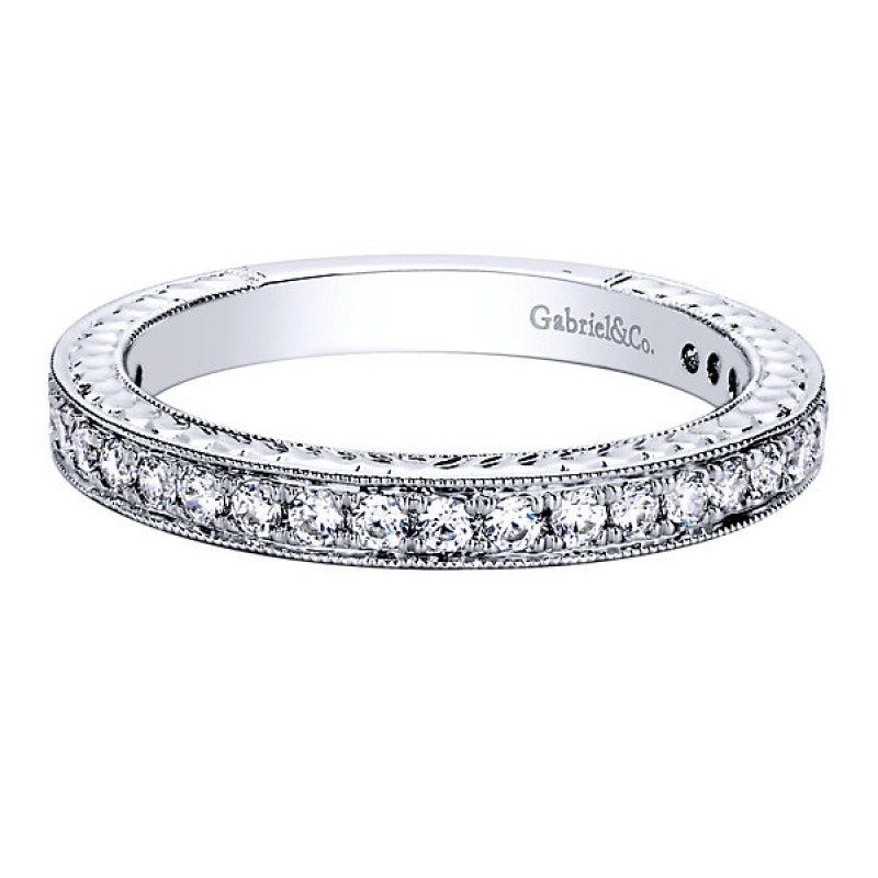 14k White Gold Diamond Straight Wedding Band