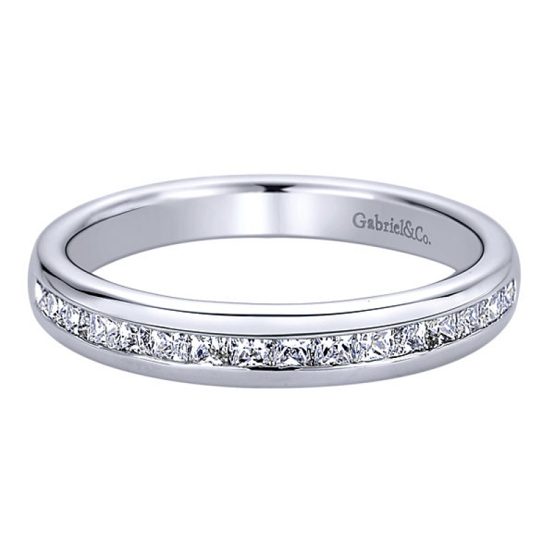 14k White Gold Diamond Straight Wedding Band