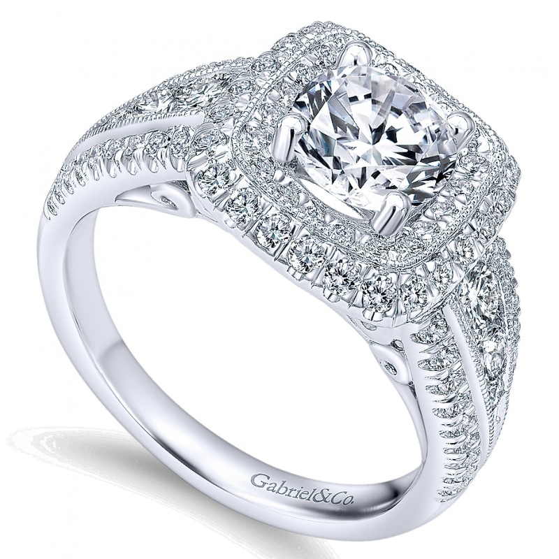 14k White Gold Diamond Double Halo Engagement Ring