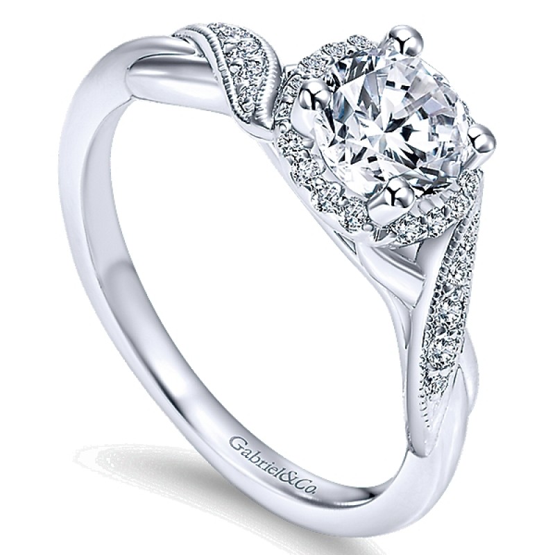14k Gold Twisted Shank Diamond Halo Ring ER11828R3