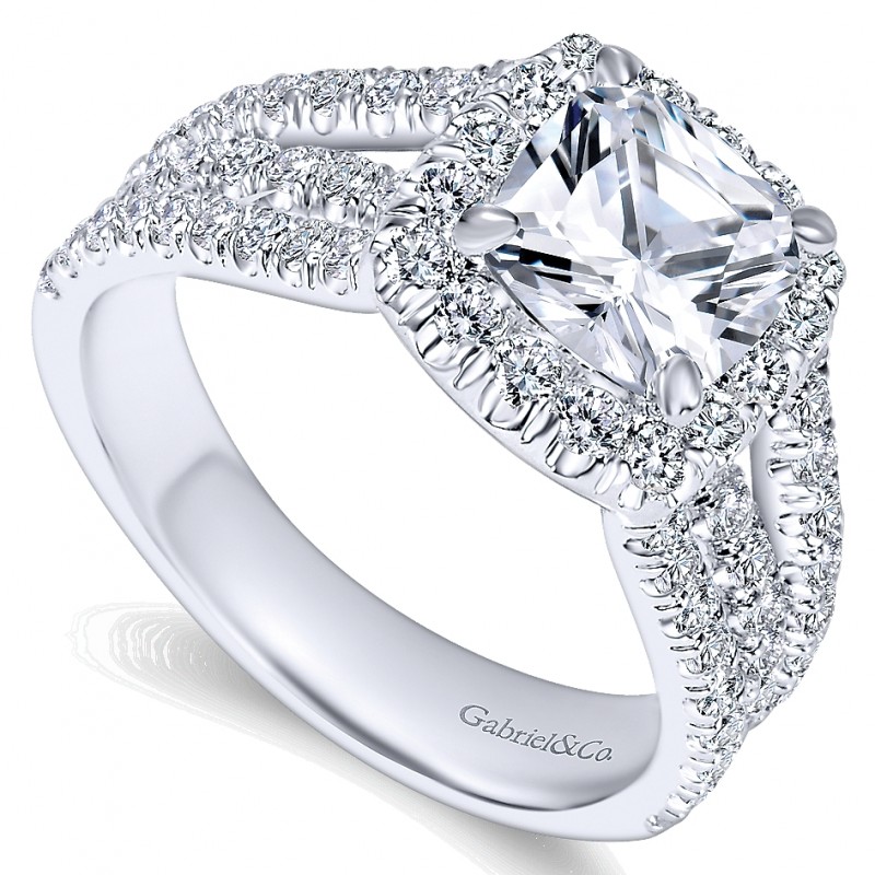 14k White Gold Diamond Halo Engagement Ring