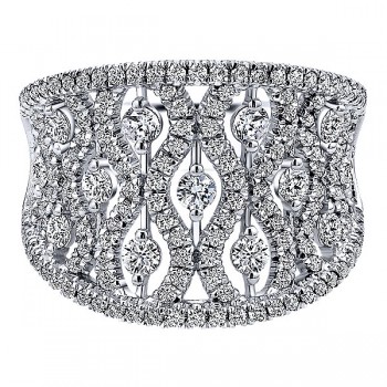 14k White Gold Diamond Intricate Wide Pave Band LR50661W45JJ